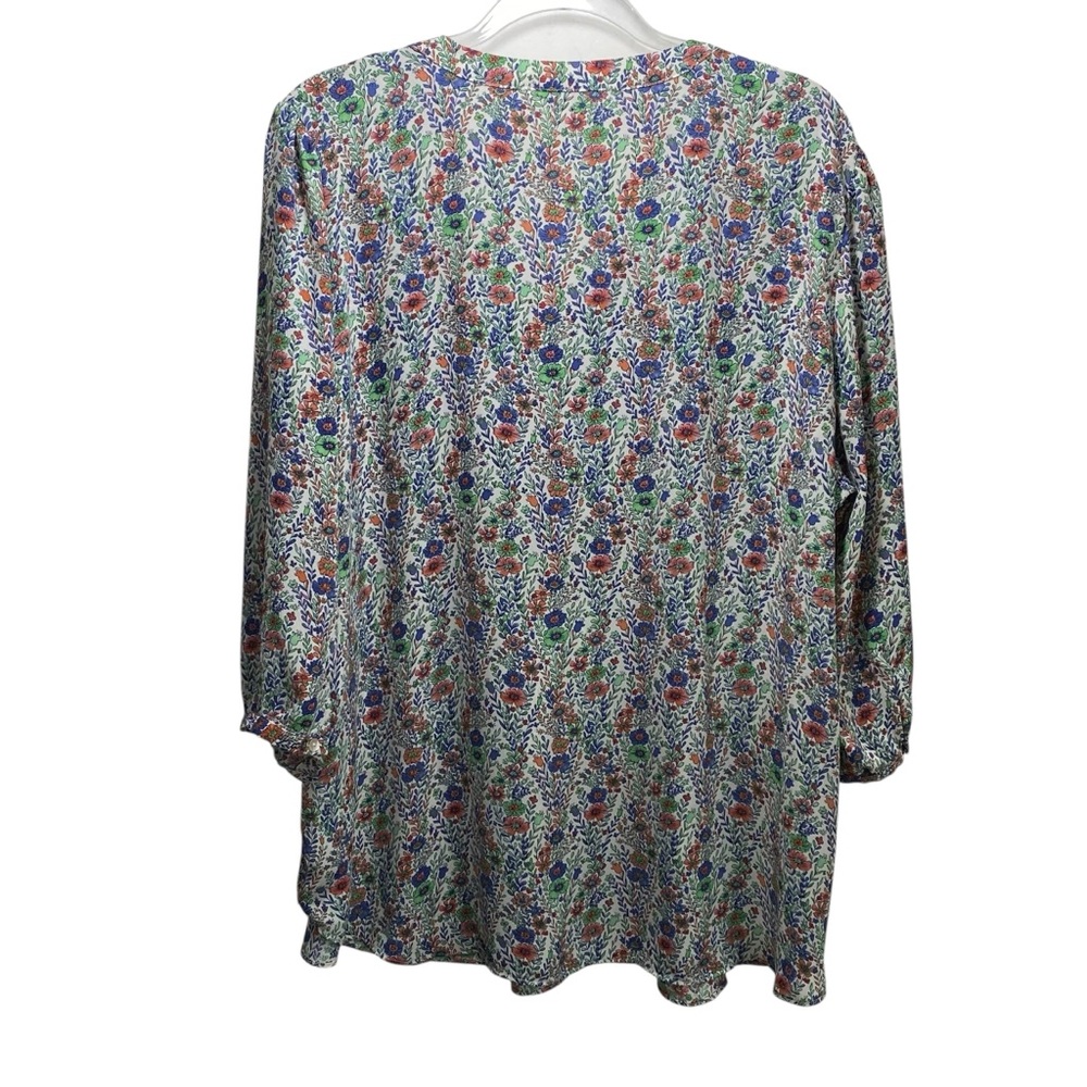 Rose + Olive Cottage Boho‎ Chiffon Floral Tunic Top 2X  Multi V Neck 3/4 Sleeves - Picture 3 of 8